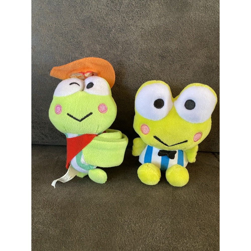 Lot Of 2 Sanrio KEROPPI 5" Plush 1 Cutie Cuff Tropical & 1 Blue Stripe